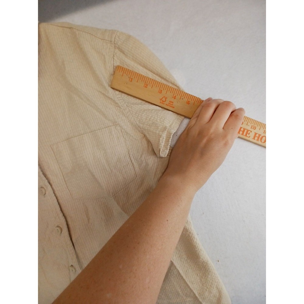 Basic Editions Shirt Women's Tan Small Short Sleeve Button- Down Cotton Blend - Picture 7 of 8